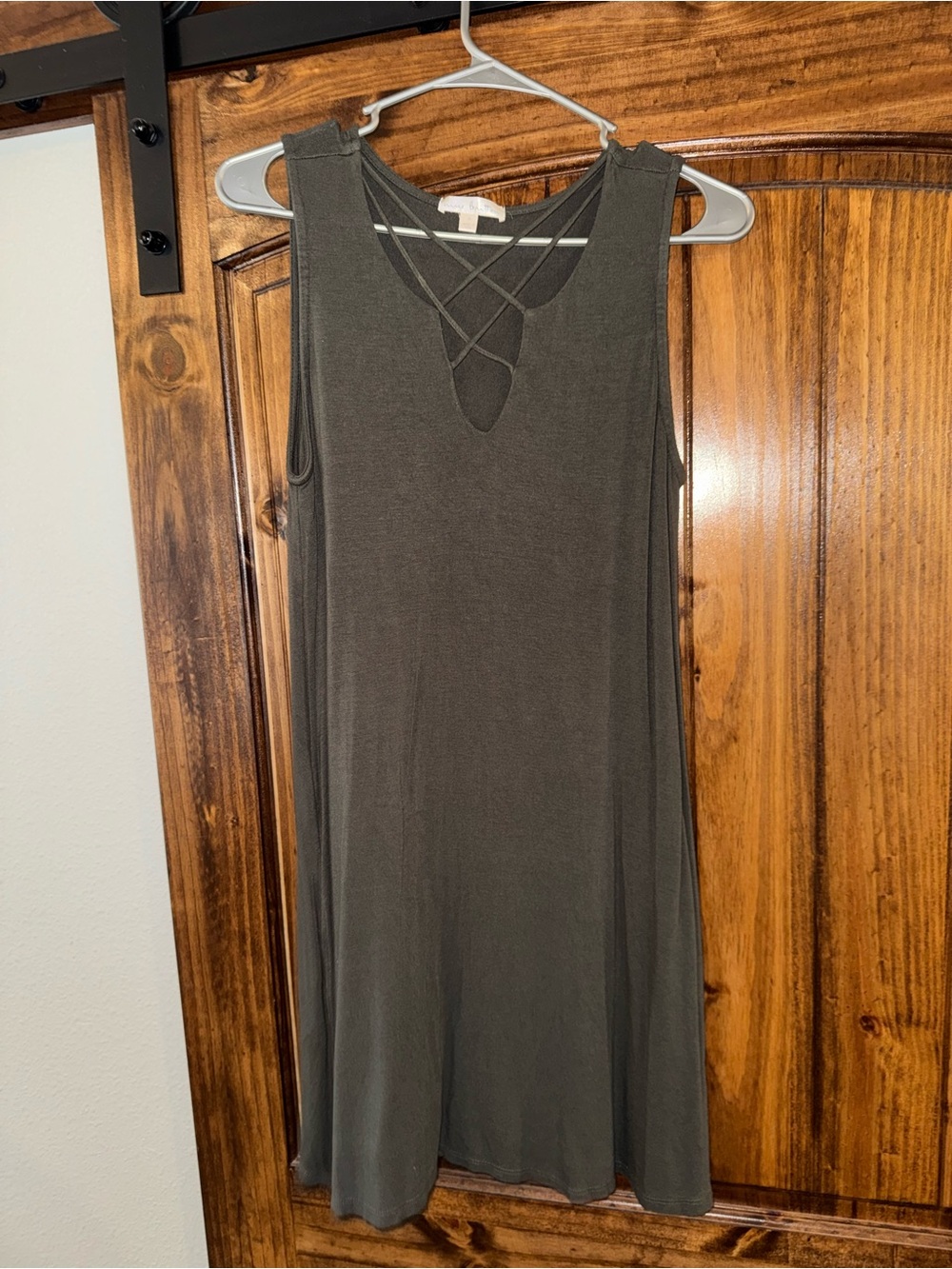 Sleeveless Crisscross Neck Swing Dress - Olive Green